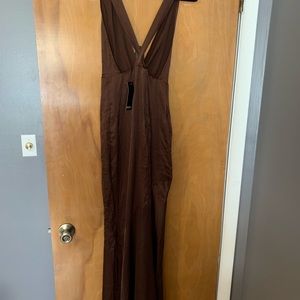 Full length brown silk dress